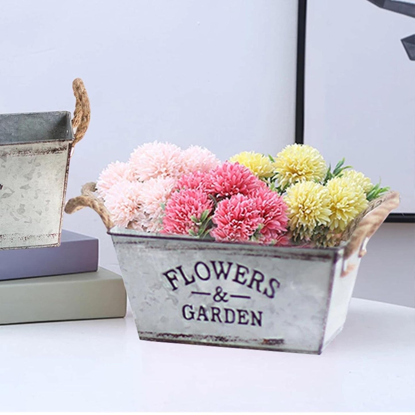 Decorative Metal Planter with Hemp Rope Handles – Durable Garden Container for Plants and Flowers