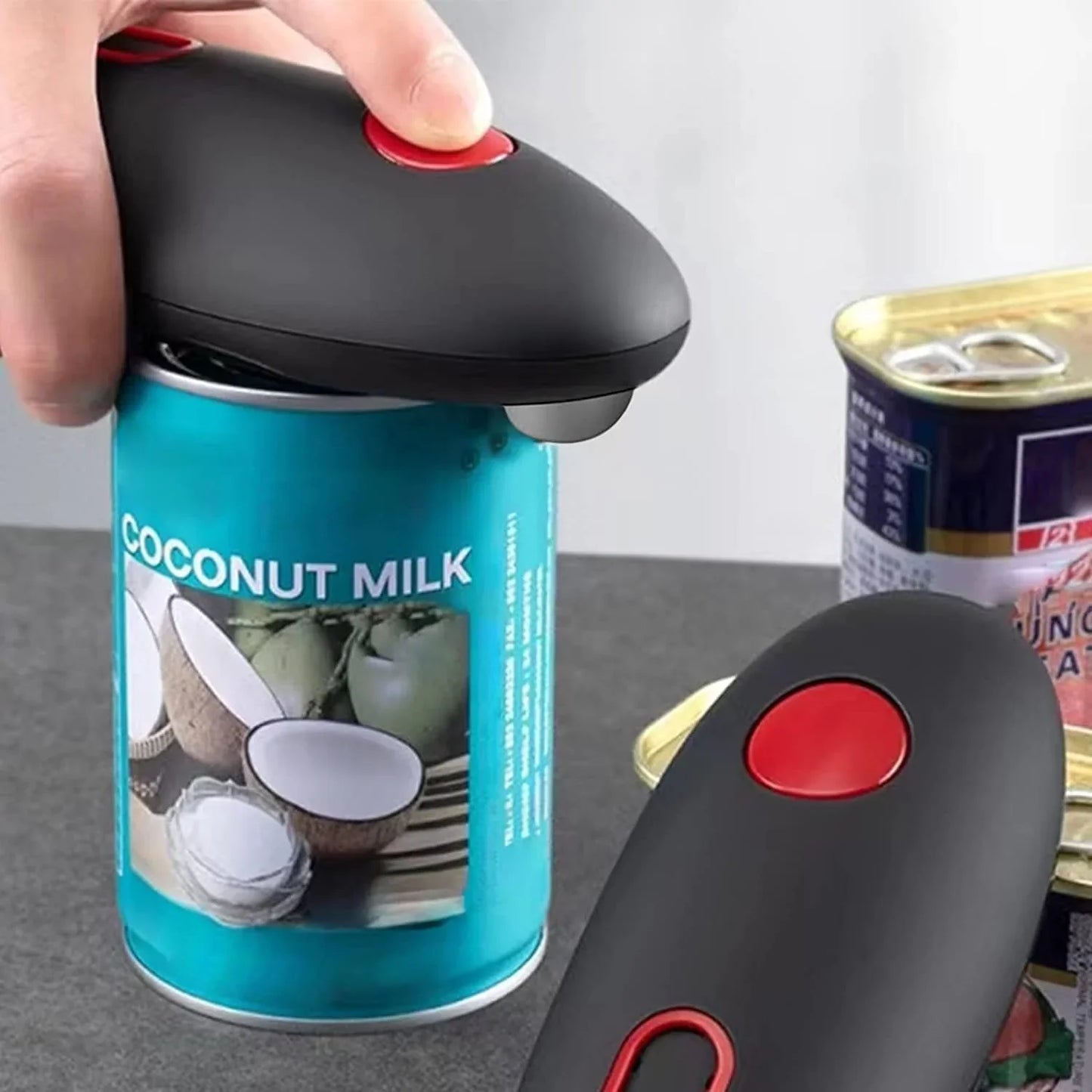 Can Opener with One-Button Control and Ergonomic Handle