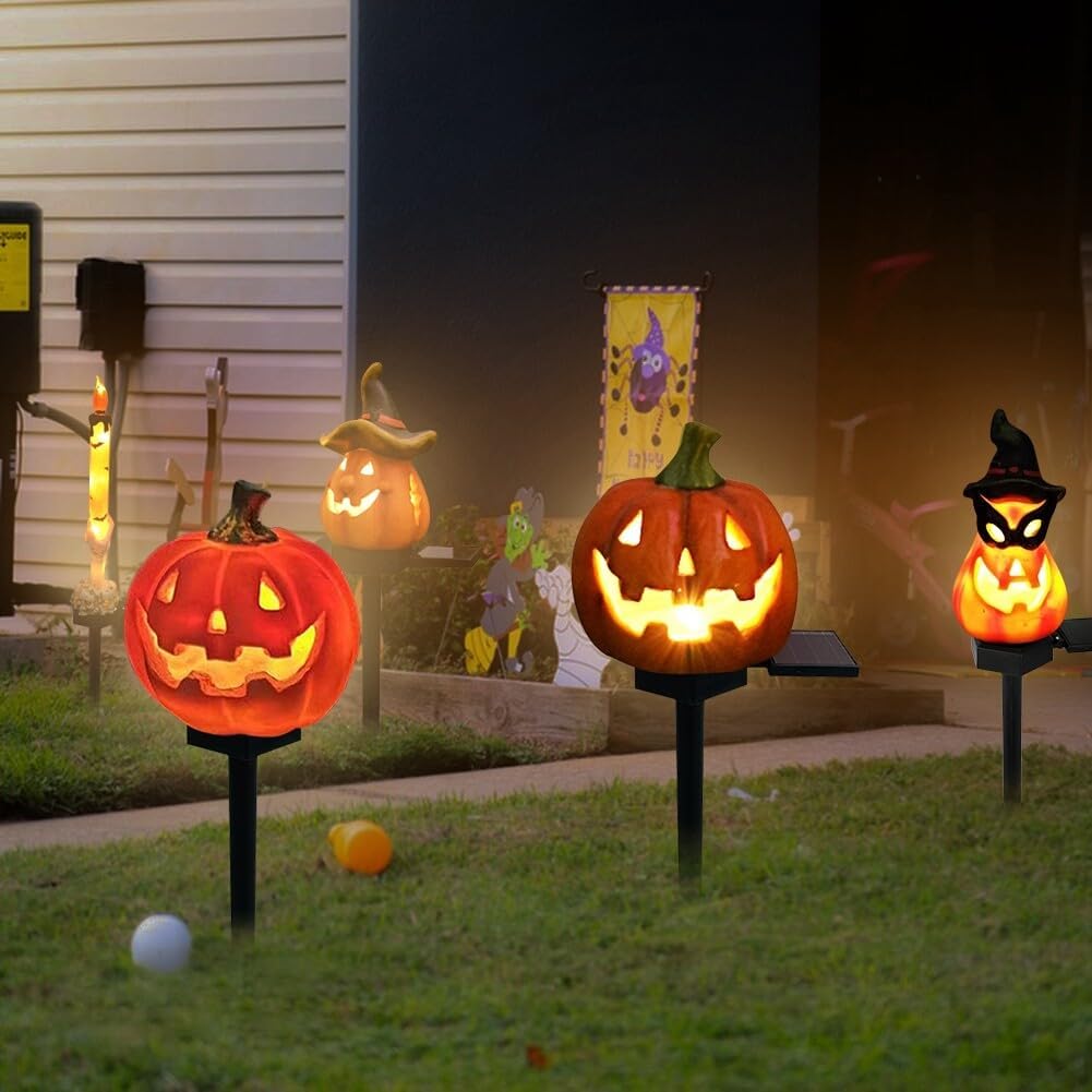Halloween Solar Lights with Pumpkin and Witch Motifs – Decorative LED Outdoor Lighting for Garden and Patio