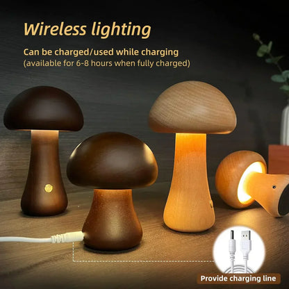 Mushroom LED Night Light Made of Wood – Beautiful Nature-Inspired Lamp for Your Home