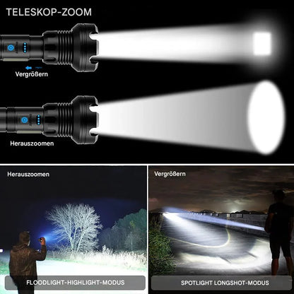 Tactical LED Flashlight with Zoom Function and Power Bank