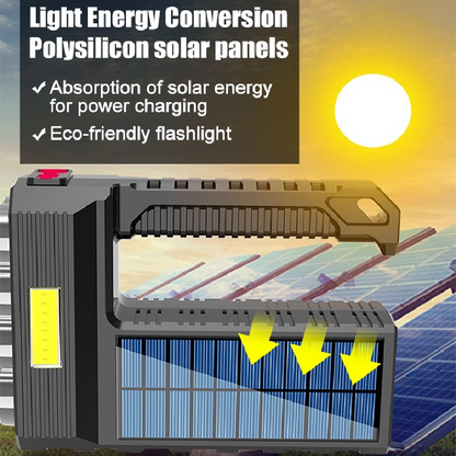 Power LED Flashlight with Solar Charging – Waterproof Handheld Spotlight with 10,000 m Range and Large Lithium Battery