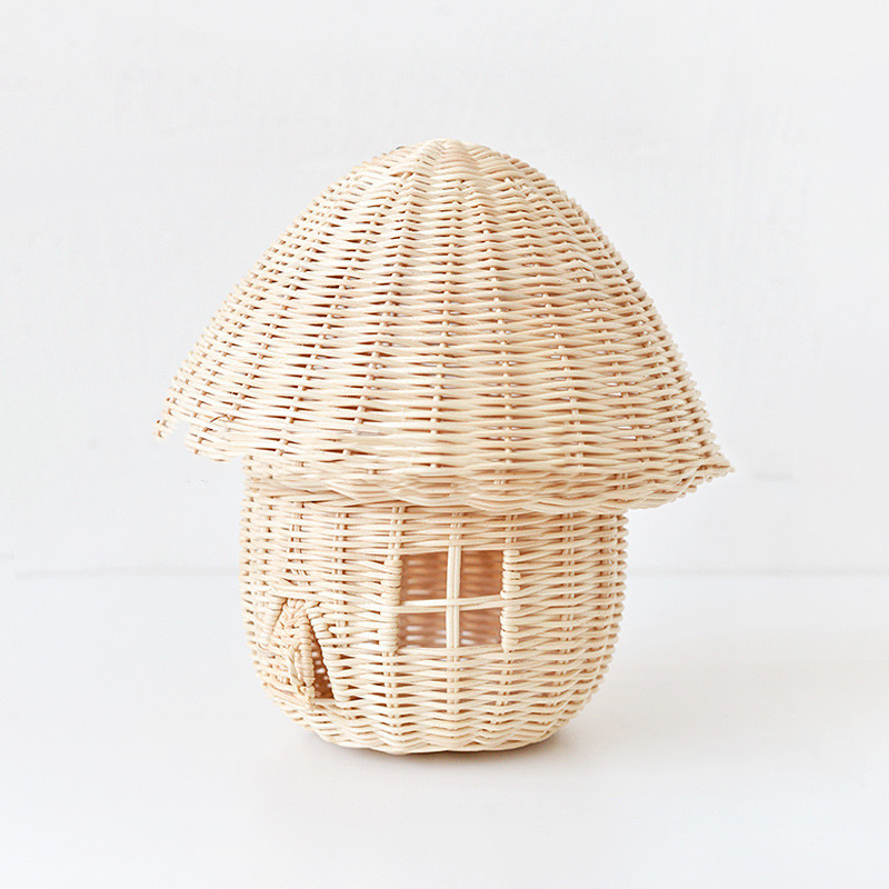 Handcrafted Rattan Mushroom House Ornament – Decorative Woven Accent for Your Home and Garden