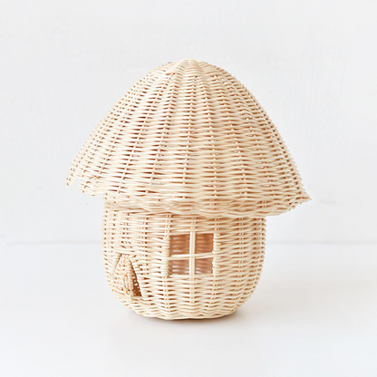 Handcrafted Rattan Mushroom House Ornament – Decorative Woven Accent for Your Home and Garden