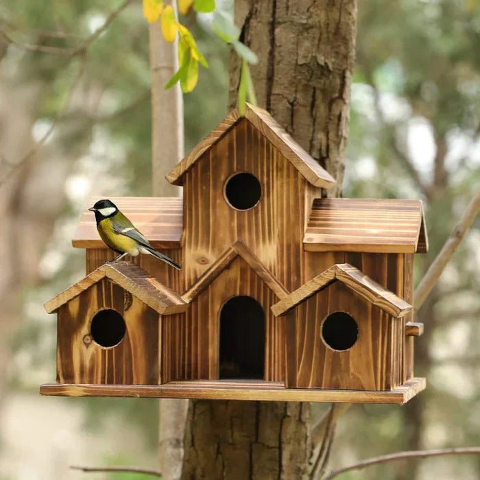 6-Hole Handcrafted Birdhouse – Rustic Garden Decoration for Birds