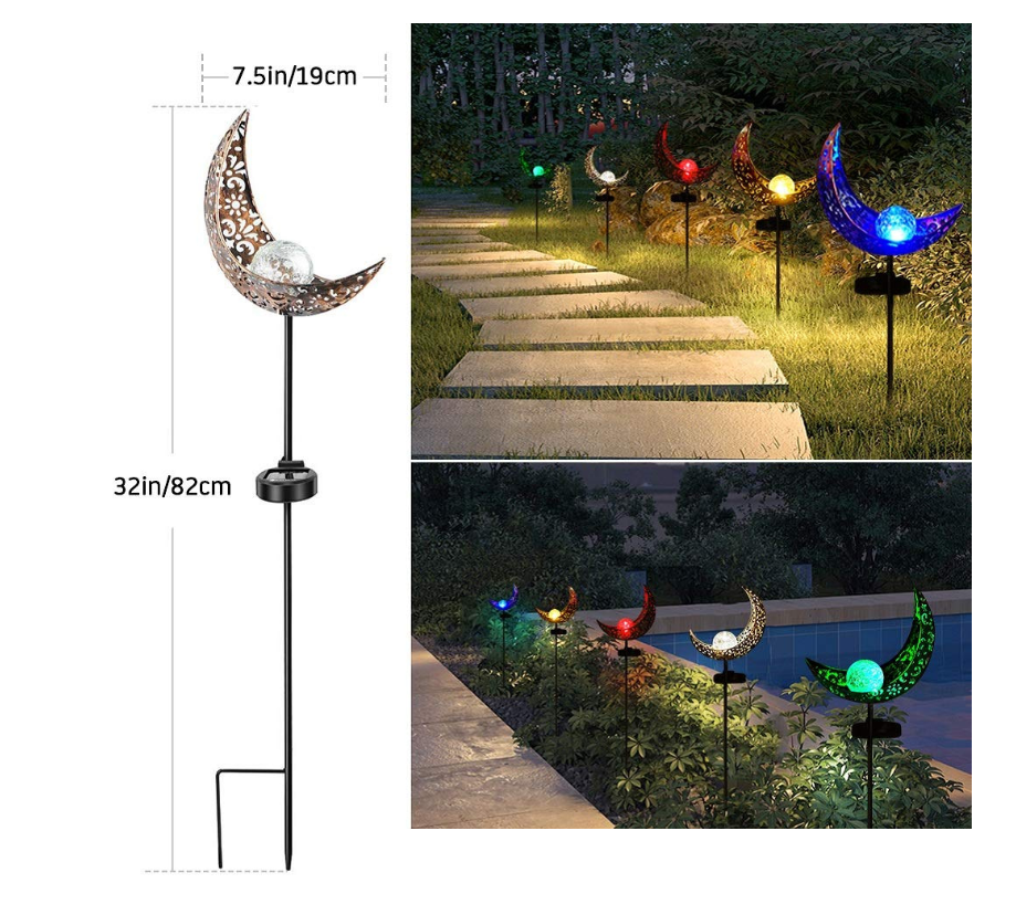 Solar Garden Light Made of Metal – Waterproof LED Lighting in Moon, Flame, Sun, or Star Shape