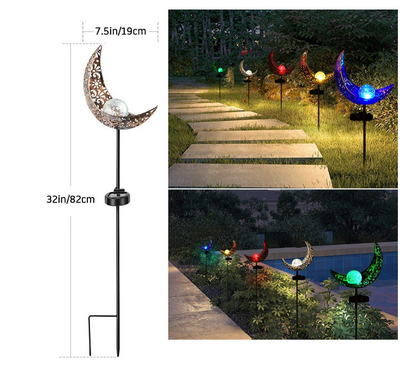 Solar Garden Light Made of Metal – Waterproof LED Lighting in Moon, Flame, Sun, or Star Shape