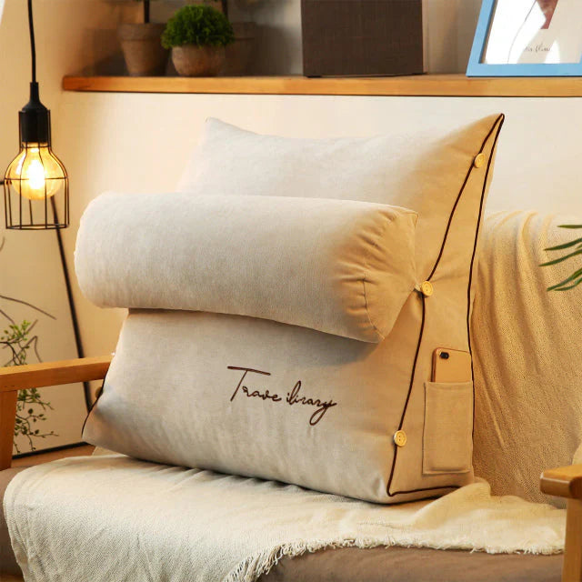 Wedge-Shaped Back Support Pillow with Neck Cushion & Side Pocket
