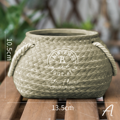 Ceramic Plant Pot In Hemp Bag Design With Rope Handles – Decorative Flower Pot For Garden, Balcony, And Home