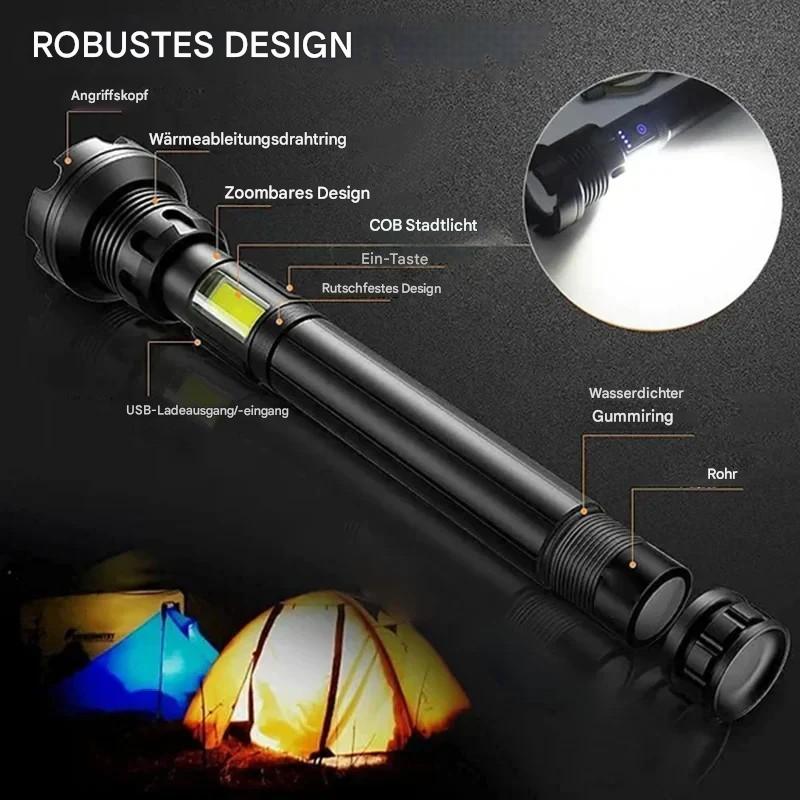 Tactical LED Flashlight with Zoom Function and Power Bank