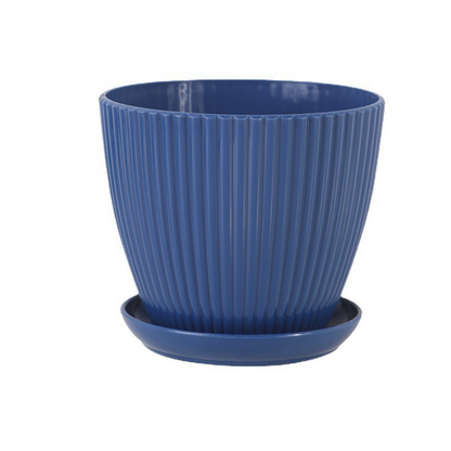 Plastic Flower Pot with Ribbed Texture and Saucer – Durable Plant Pot for Garden and Indoor Spaces