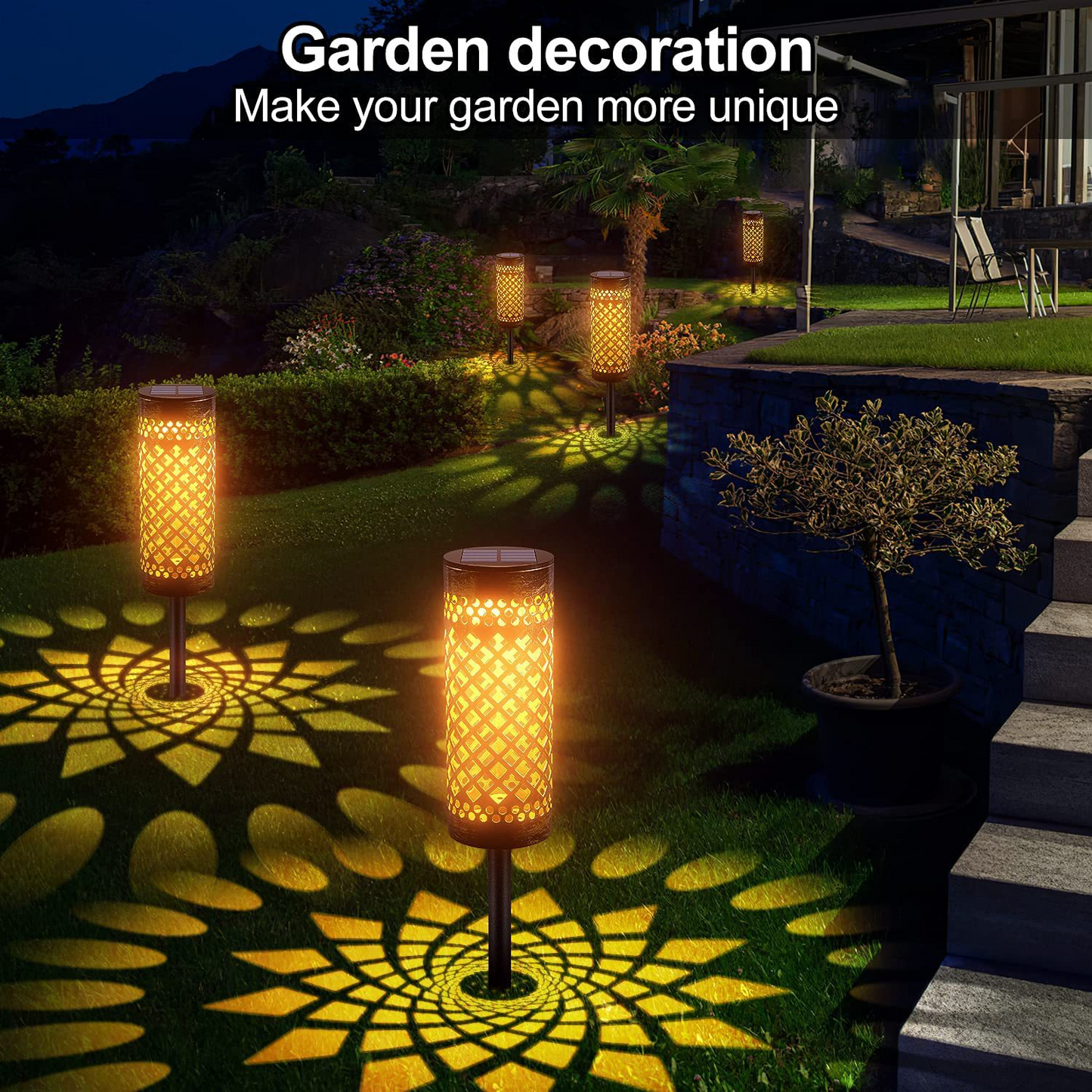 Waterproof Solar LED Garden Light with Projection Pattern – Durable Outdoor Metal Lighting