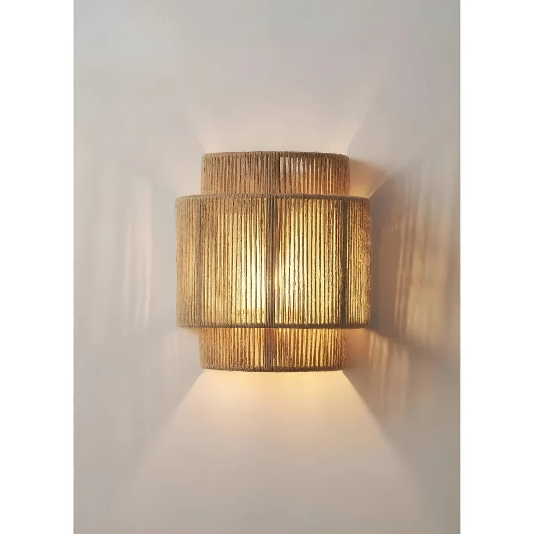 Modern Woven Rattan Wall Lamp in Boho Style with Warm Light