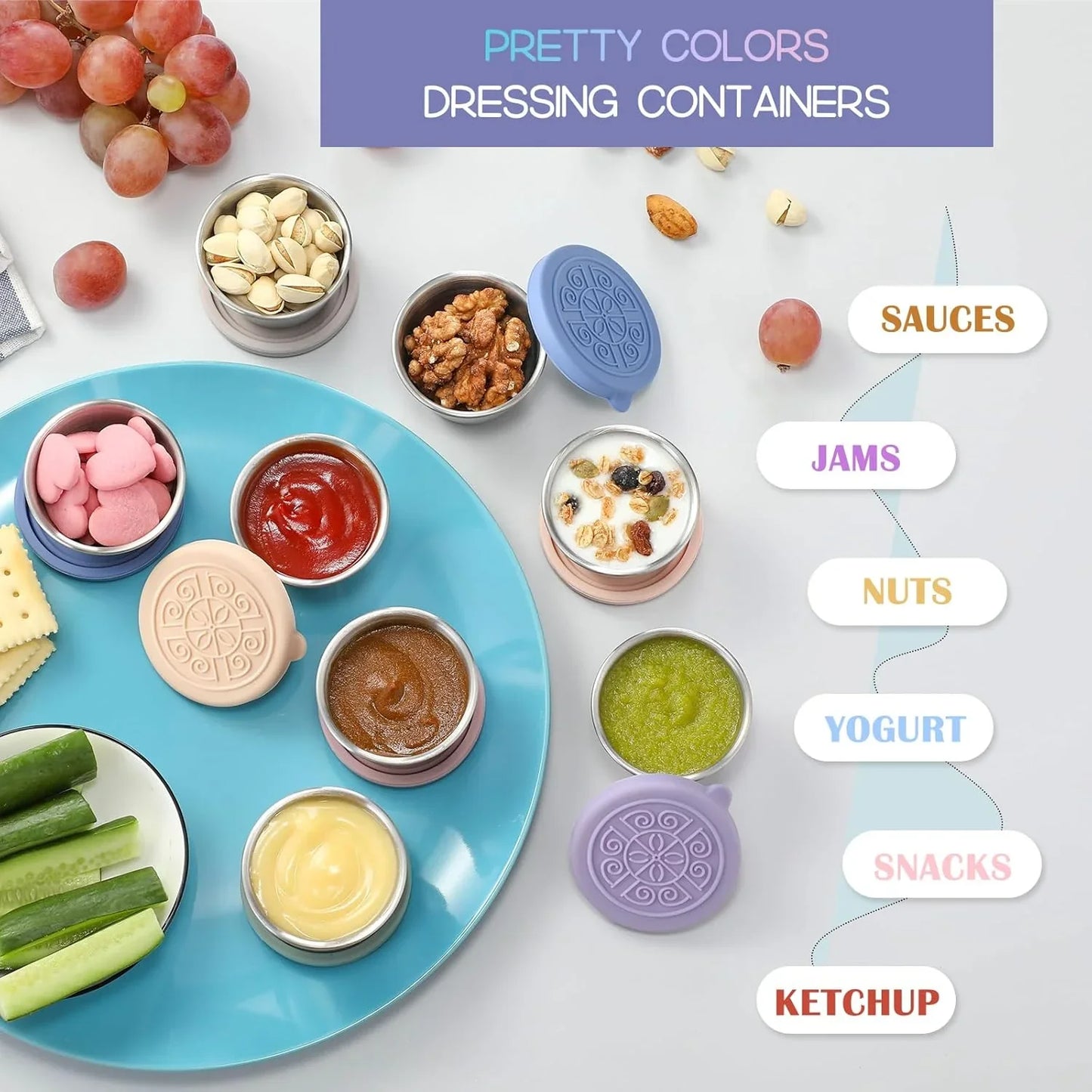 Leakproof Stainless Steel Dip Containers with Silicone Lids (Set of 6) – Perfect for Sauces, Dressings & Snacks