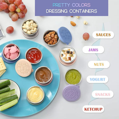 Leakproof Stainless Steel Dip Containers with Silicone Lids (Set of 6) – Perfect for Sauces, Dressings & Snacks