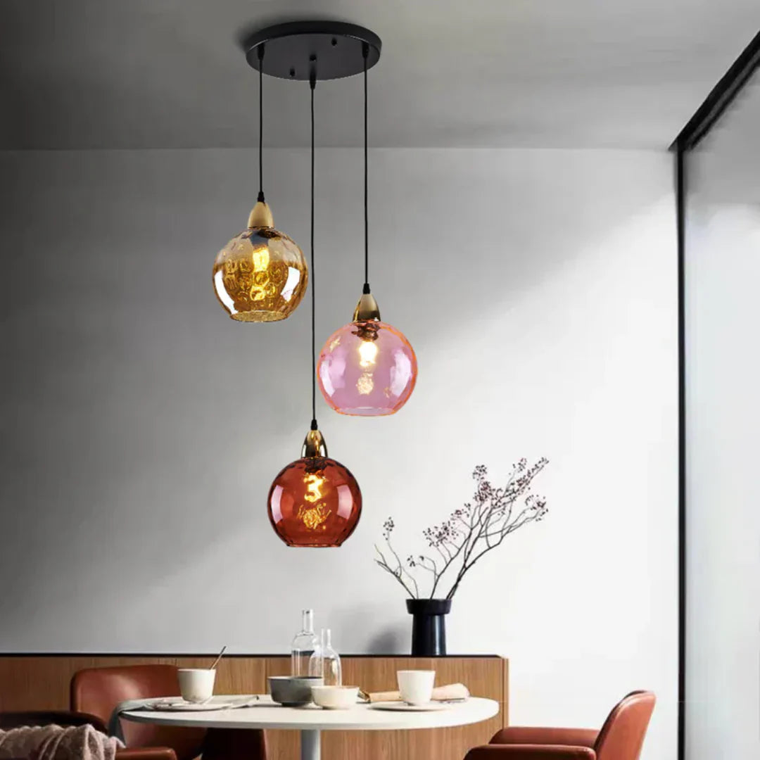 Elegant Triple Glass Pendant Light with Color-Changing Design