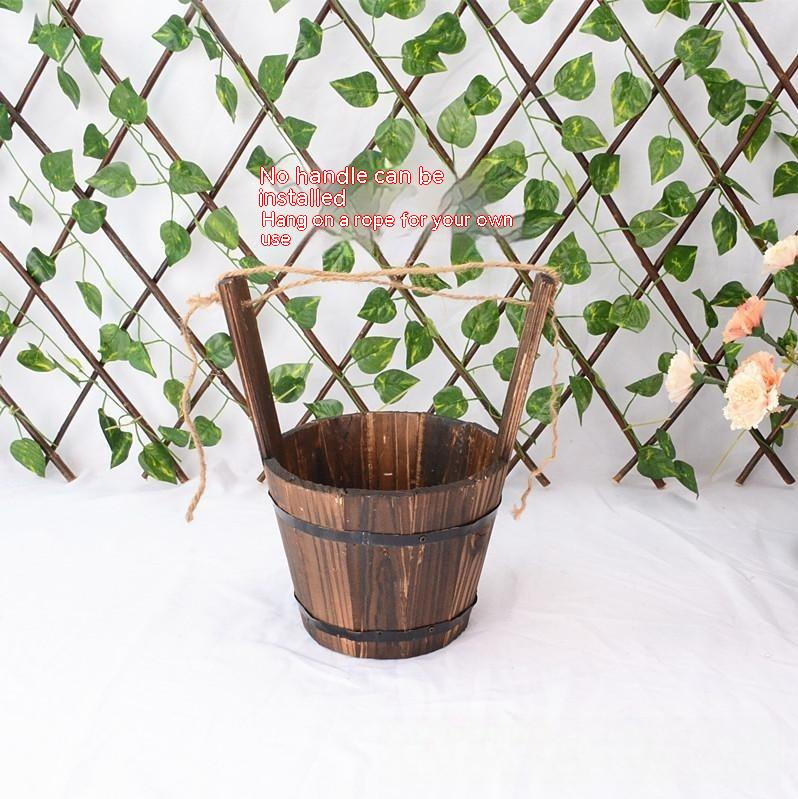 Wooden Barrel-Style Plant Bucket – Decorative Wooden Flower Pot for Garden and Patio