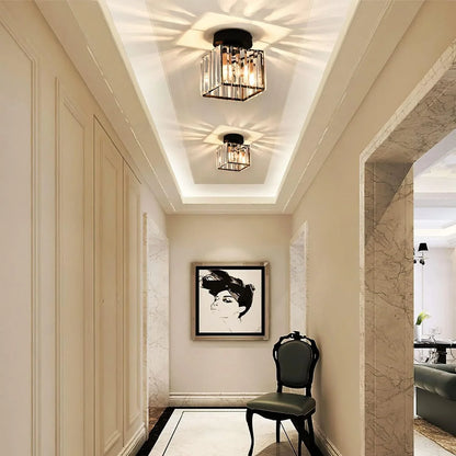 Crystal Ceiling Lamp with Gold and Black – Modern LED Ceiling Light for Living Room, Bedroom & Hallway