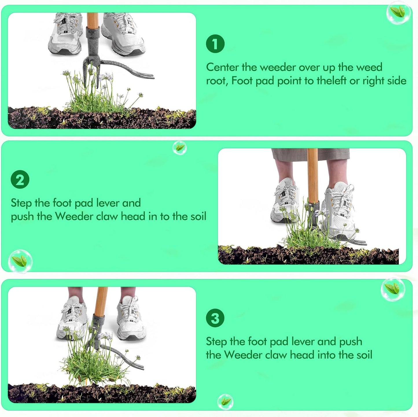 Weed Puller with 4-Claw Iron Head – Effective Garden Tool for Root Removal and Weed Control
