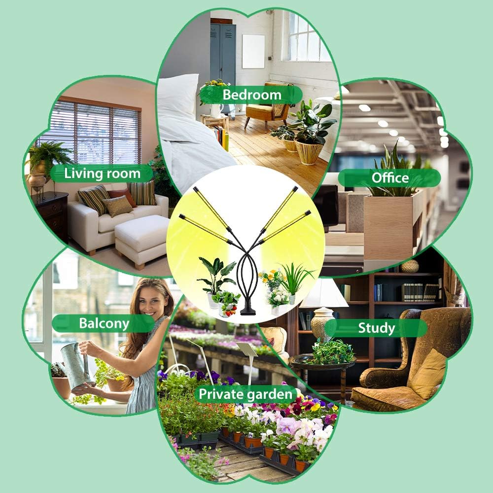 Plant Growth Light with 4 Adjustable Arms and Dimmer Function – LED Grow Light for Indoor Gardens