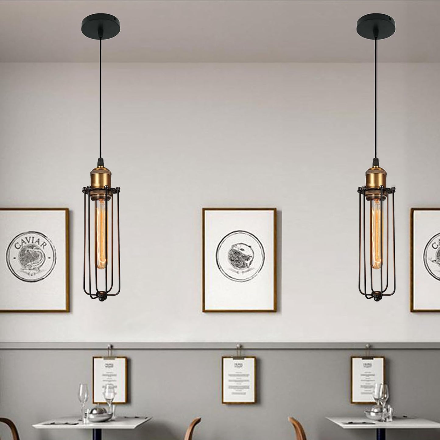 Retro Industrial Hanging Lamp – Vintage Pendant Light with Metal Grid Edison Design