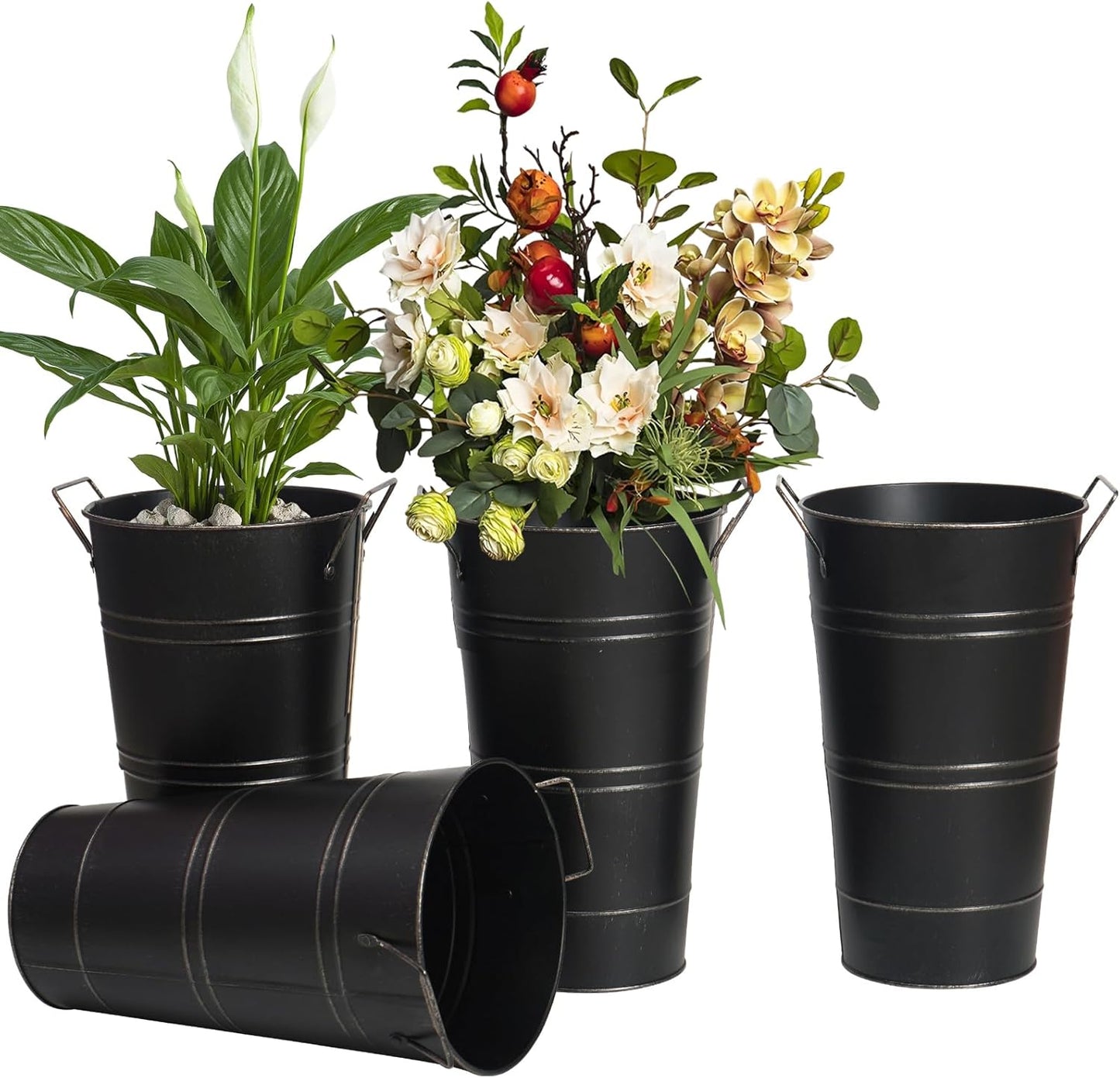 Retro Metal Flower Bucket with Handles – Decorative Flower Pot for Home and Garden