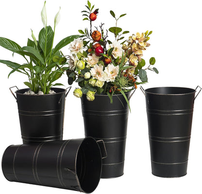 Retro Metal Flower Bucket with Handles – Decorative Flower Pot for Home and Garden