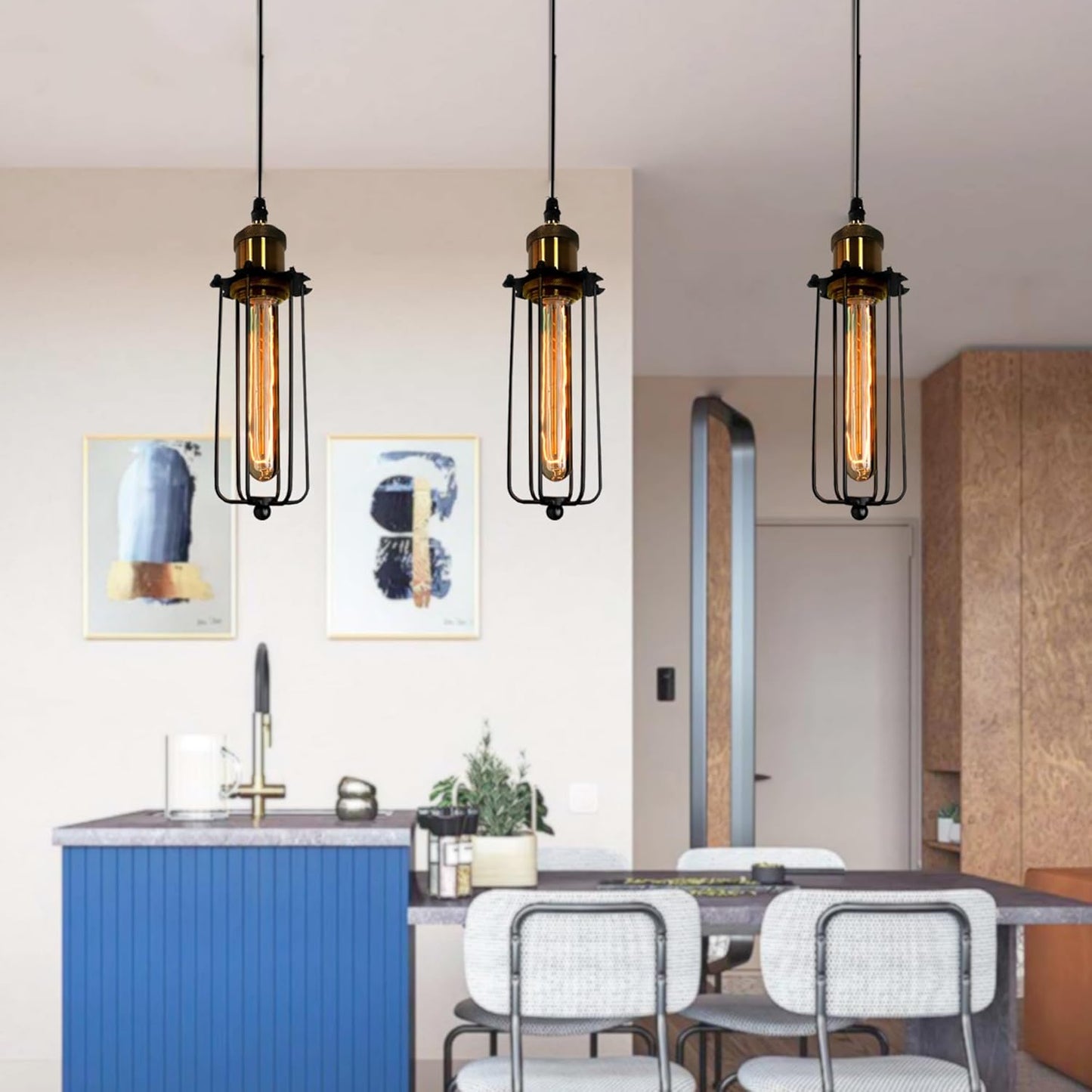 Retro Industrial Hanging Lamp – Vintage Pendant Light with Metal Grid Edison Design