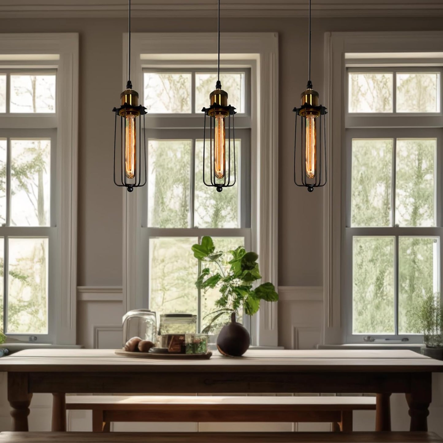 Retro Industrial Hanging Lamp – Vintage Pendant Light with Metal Grid Edison Design