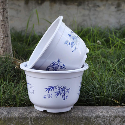 Elegant Plastic Flower Pot with Bamboo Design – Ideal for Garden and Balcony Plants