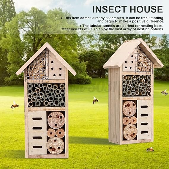 Bee and Insect-Friendly Wooden Insect House – Natural Habitat for Gardens and Patios