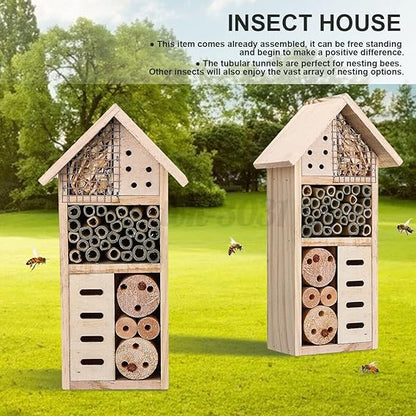 Bee and Insect-Friendly Wooden Insect House – Natural Habitat for Gardens and Patios