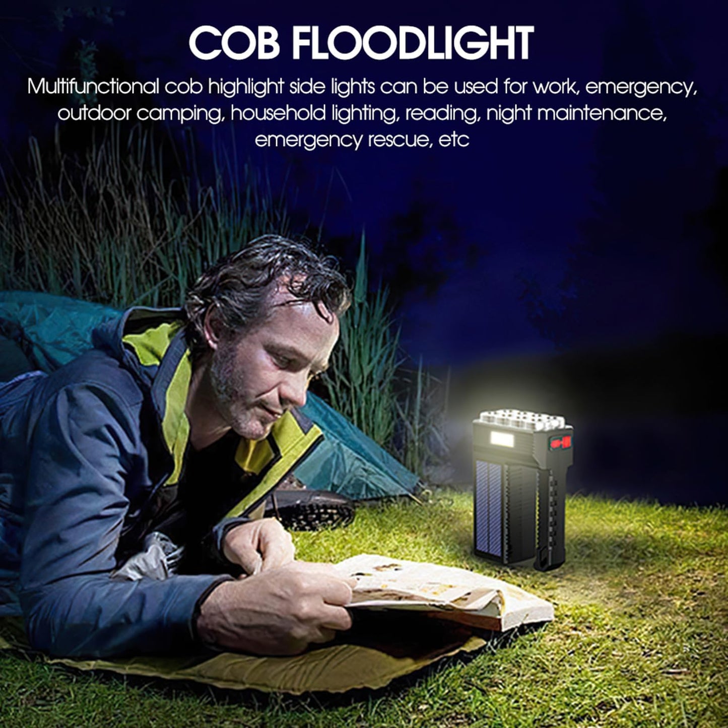 Power LED Flashlight with Solar Charging – Waterproof Handheld Spotlight with 10,000 m Range and Large Lithium Battery