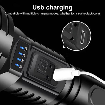 Super Bright 90,000LM LED Flashlight – Tactical Searchlight with USB Charging for Outdoor Use and Emergencies