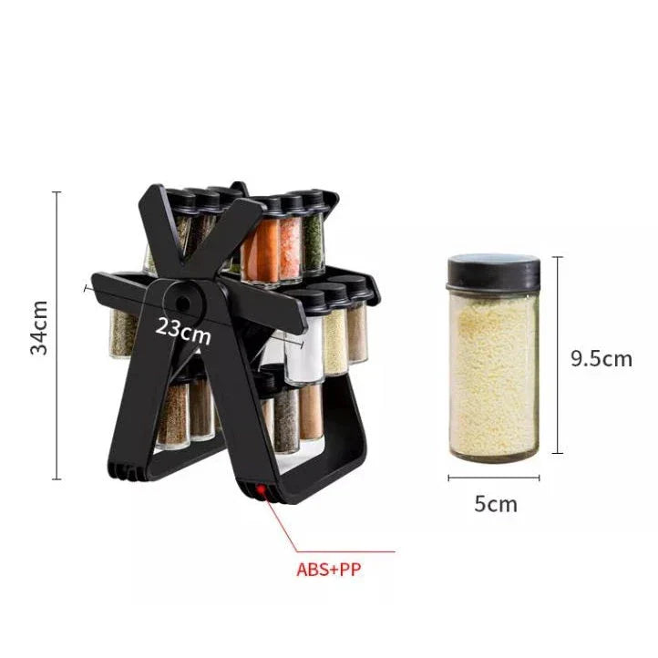 360° Spice Rack with Holder System – Rotating Organizer for Quick Seasoning While Cooking