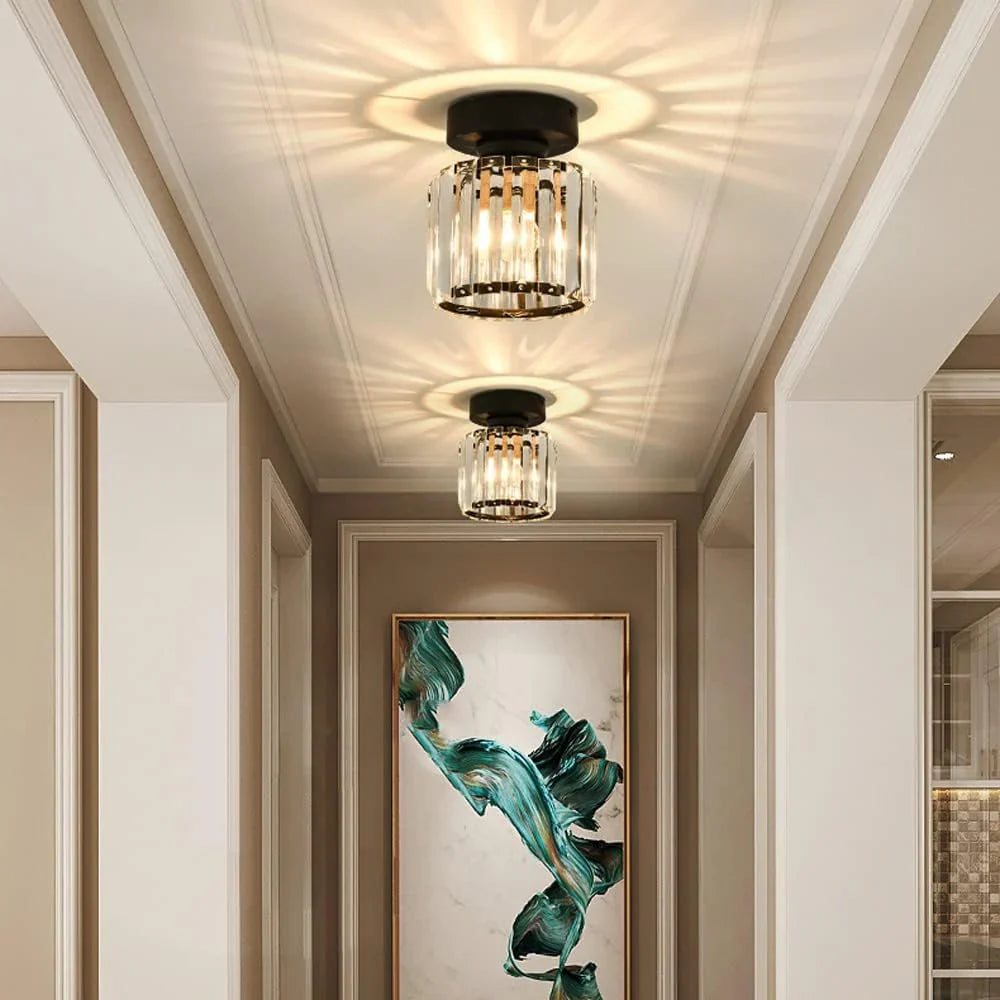 Crystal Ceiling Lamp with Gold and Black – Modern LED Ceiling Light for Living Room, Bedroom & Hallway