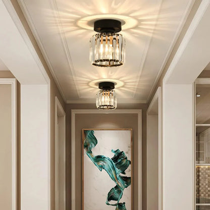 Crystal Ceiling Lamp with Gold and Black – Modern LED Ceiling Light for Living Room, Bedroom & Hallway