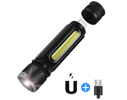 Magnetic LED Flashlight – USB Rechargeable Emergency Lamp with Carrying Strap for Outdoor Use and Workshop