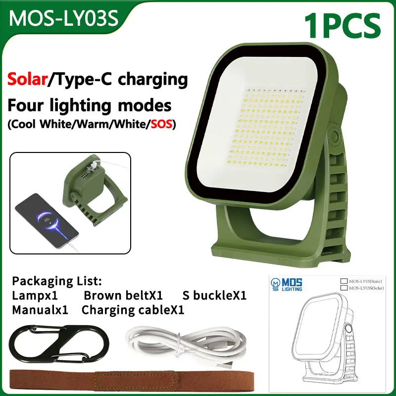 80W LED Solar Camping Lamp with Magnet and Zoom Function – Rechargeable and Practical