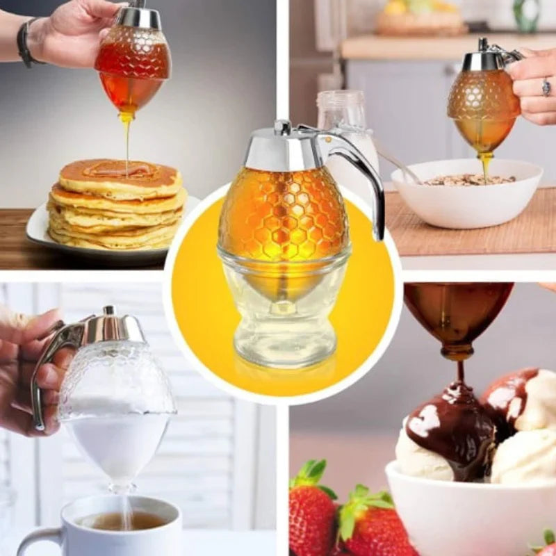Drip-Free Glass Honey Dispenser – Stylish Dispenser for Honey, Syrup & Liquids