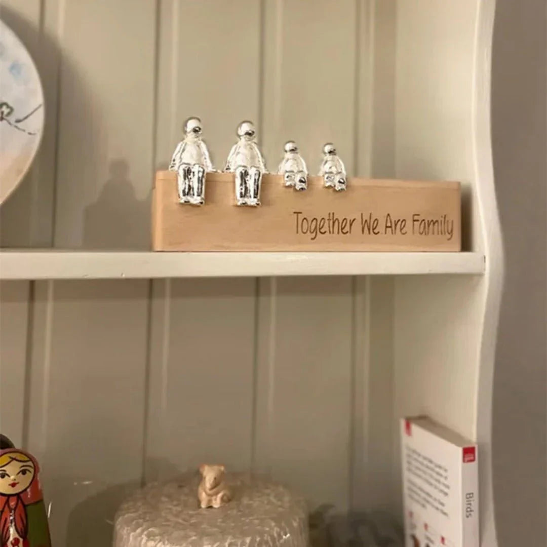 Timeless Family Sculpture Made of Wood and Metal with Personalized Engraving