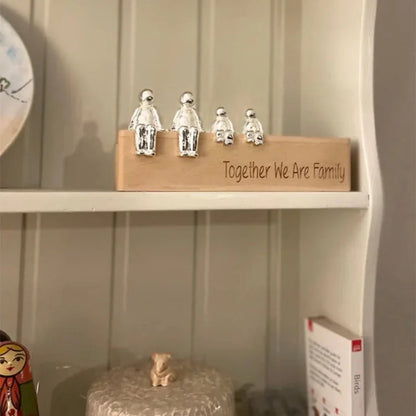 Timeless Family Sculpture Made of Wood and Metal with Personalized Engraving