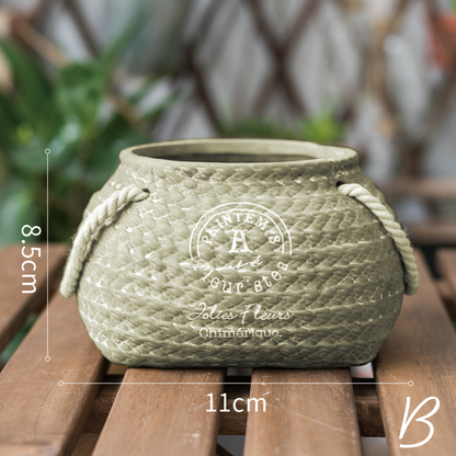 Ceramic Plant Pot In Hemp Bag Design With Rope Handles – Decorative Flower Pot For Garden, Balcony, And Home
