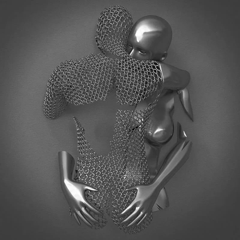 Wall Art with Love Metal Figure – Modern Love Canvas for Living Room & Bedroom