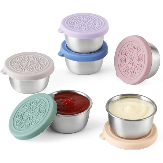 Leakproof Stainless Steel Dip Containers with Silicone Lids (Set of 6) – Perfect for Sauces, Dressings & Snacks