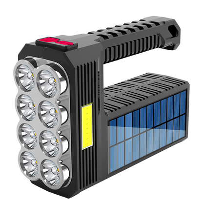 Power LED Flashlight with Solar Charging – Waterproof Handheld Spotlight with 10,000 m Range and Large Lithium Battery