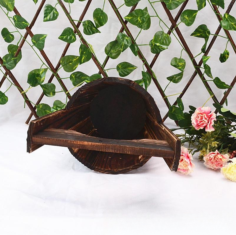 Wooden Barrel-Style Plant Bucket – Decorative Wooden Flower Pot for Garden and Patio