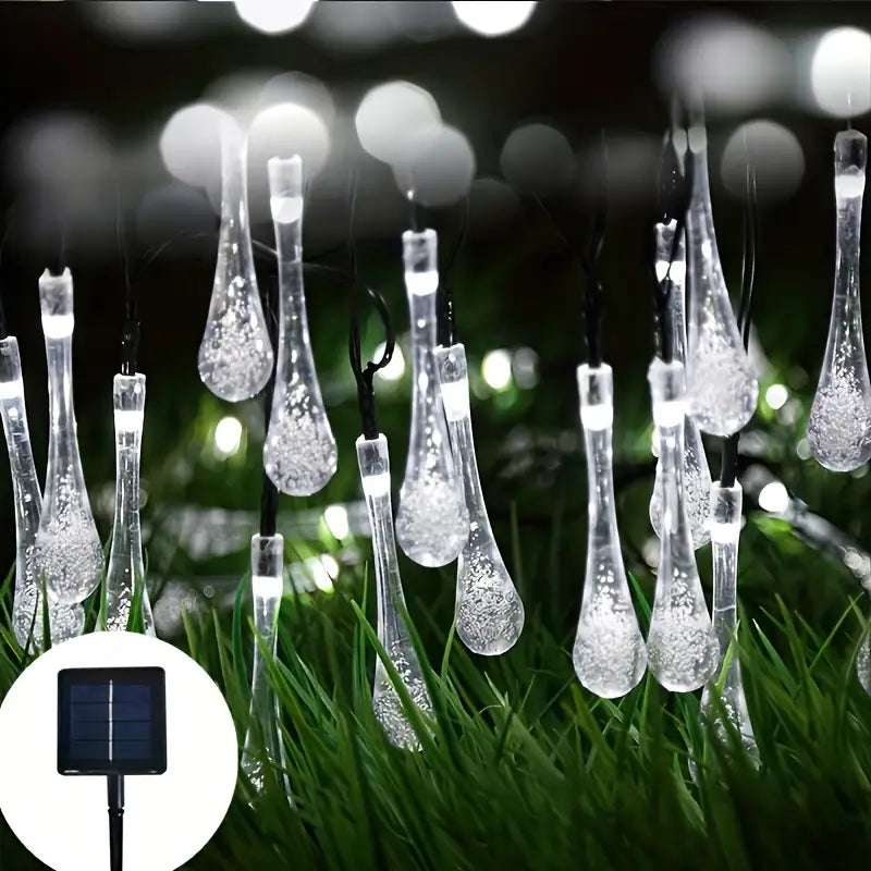 Solar-Powered LED String Lights – Colorful Raindrop Lights for Gardens and Outdoor Spaces