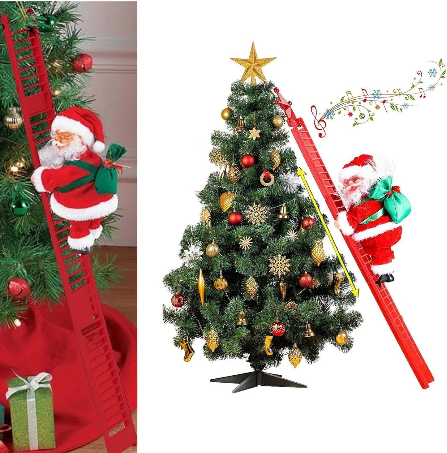 Climbing Santa Claus on a Red Ladder