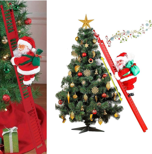 Climbing Santa Claus on a Red Ladder
